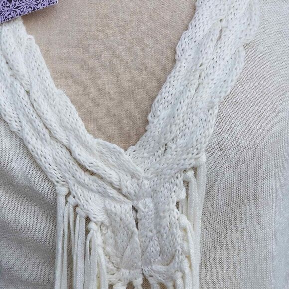 Grainne & Co Cream 100% Linen Fringed Tunic Top Size Small - Picture 3 of 5